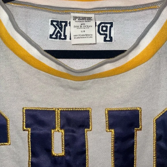 PINK ~ University of Michigan Crewneck Pullover in Gray with Navy and Ye… - Picture 4 of 12